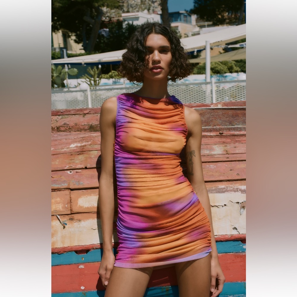 Draped Mesh Dress
